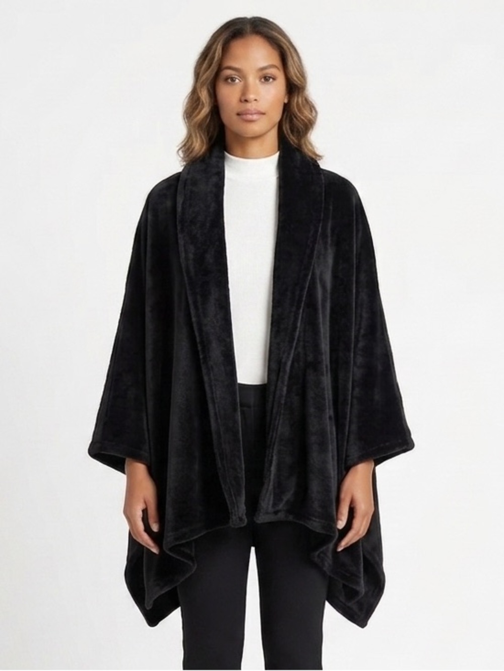 Natori Black Faux Fur Convertible Wrap Cape Scarf Women’s S/M